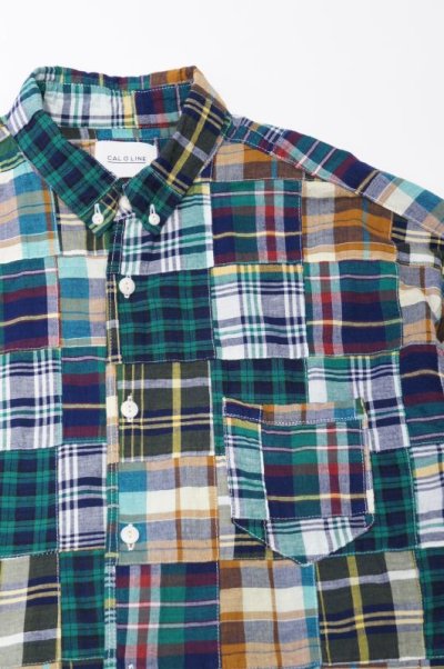 画像3: CAL O LINE　MADRAS PATCH WORK SHIRT（Green）