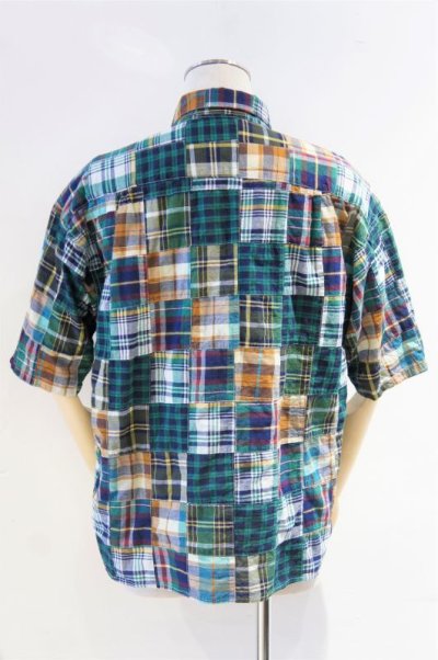 画像1: CAL O LINE　MADRAS PATCH WORK SHIRT（Green）