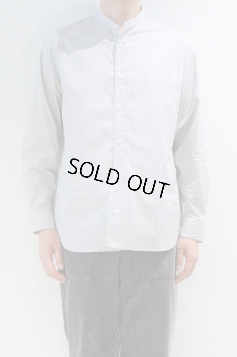 画像1: STILL BY HAND　STRIPE BAND COLLAR SHIRT(GREY/BLUE) (1)