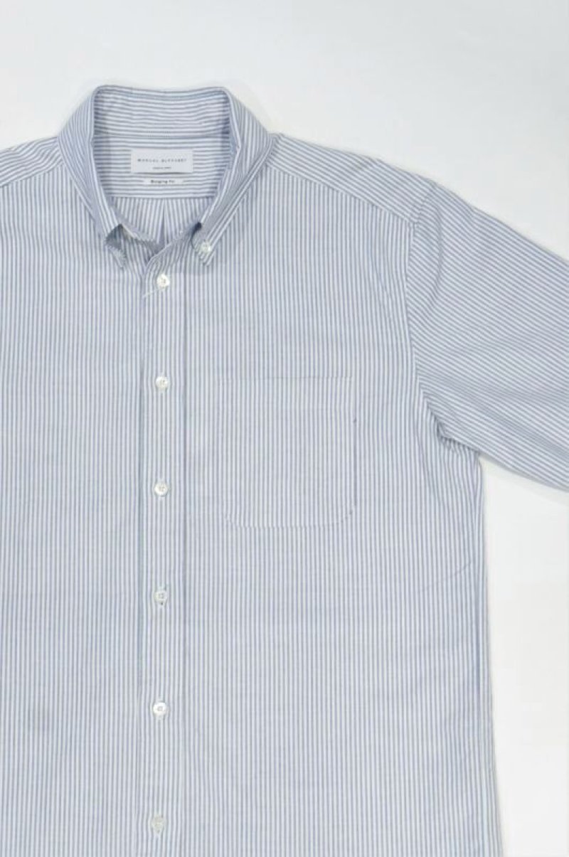 画像1: MANUAL ALPHABET　SUPIMA OX B.D. SHIRT / Bulging Fit（NAVY/WHITE） (1)
